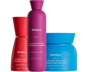 Three Wildfleur skincare products on a white background