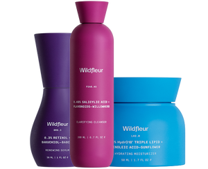 Three Wildfleur skincare products on a white background