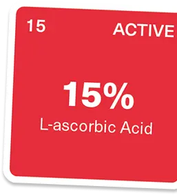 15% L-ascorbic acid text on red background