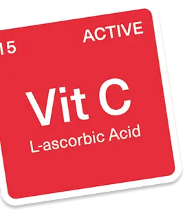 XC 15 Active Vit C L-ascorbic Acid text on red background
