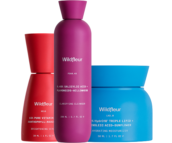 Three Wildfleur skincare products on a white background